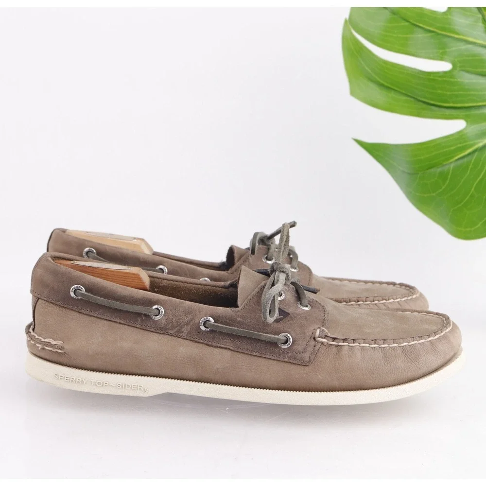 Sperry Mens A/O Boat Shoe Size 11.5 Light Brown Leather Slip On Loafers Yacht
